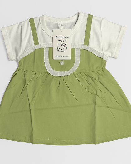 Green White Frock for Baby Girls