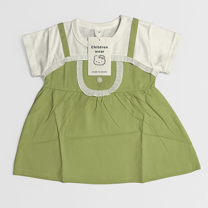 Green White Frock for Baby Girls