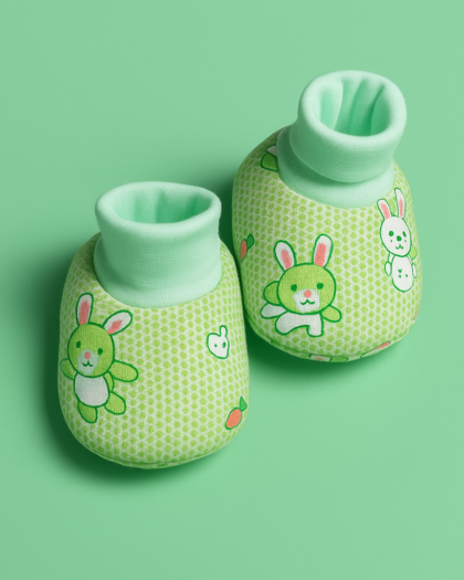 Infant Baby Booties Pack of 3 Blue Check and Orange Stripes and Green Rabbit| Imported