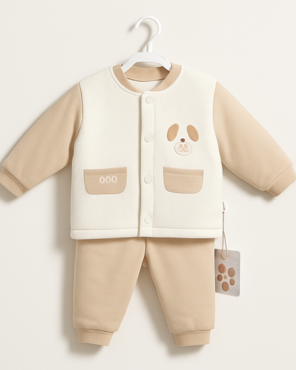 Baby Suit for Winter | Brown Cream | Quilted | Imported