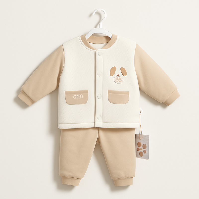 Baby Suit for Winter | Brown Cream | Quilted | Imported