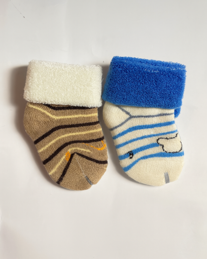Set of 2 Baby Socks | Standard Size 0-1 Year | Blue | Brown | Imported