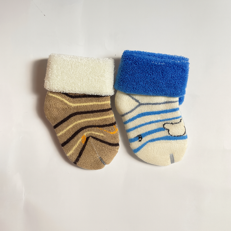Set of 2 Baby Socks | Standard Size 0-1 Year | Blue | Brown | Imported