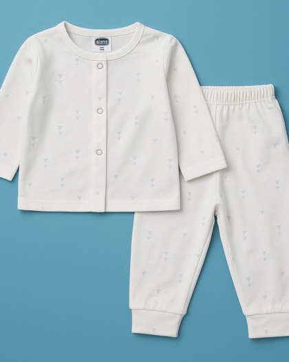 Baby Full Sleeves Pajama Set white | Lounge Wear for Toddlers | New Born Set