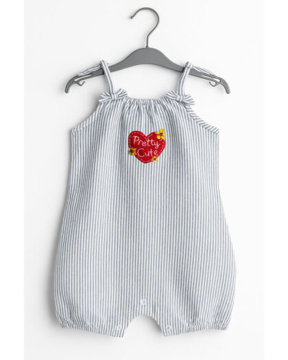 Stripe Grey Romper Suit Sleeveless For Baby Girls | Imported