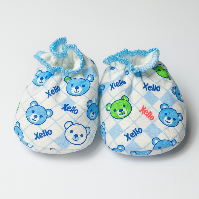 Set of 2 Booties for Baby Boys| Baby Girls | Blue and Orange Bear - Image 2