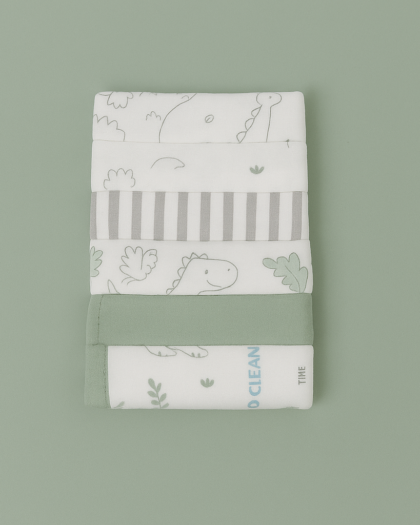 Wash Cloth Set of 6 for Infant Baby | Green Grey White