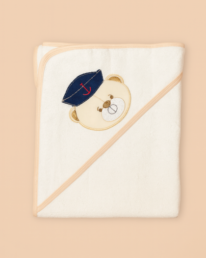 Baby Towel with Hood - Beige White  | Imported