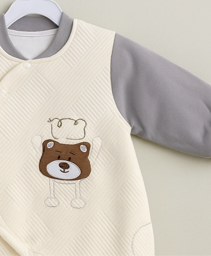 Baby Romper for Winter | Grey - Cream | Quilted Romper | Imported