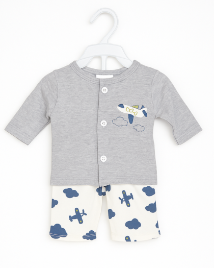 Baby Boy / Plane Girl Pajama Shirt Tie Style | Grey White Blue