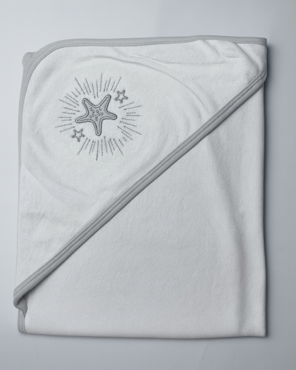 Hooded Bath Towel for Baby | New Born Baby Towel | White - Grey | Star | Imported