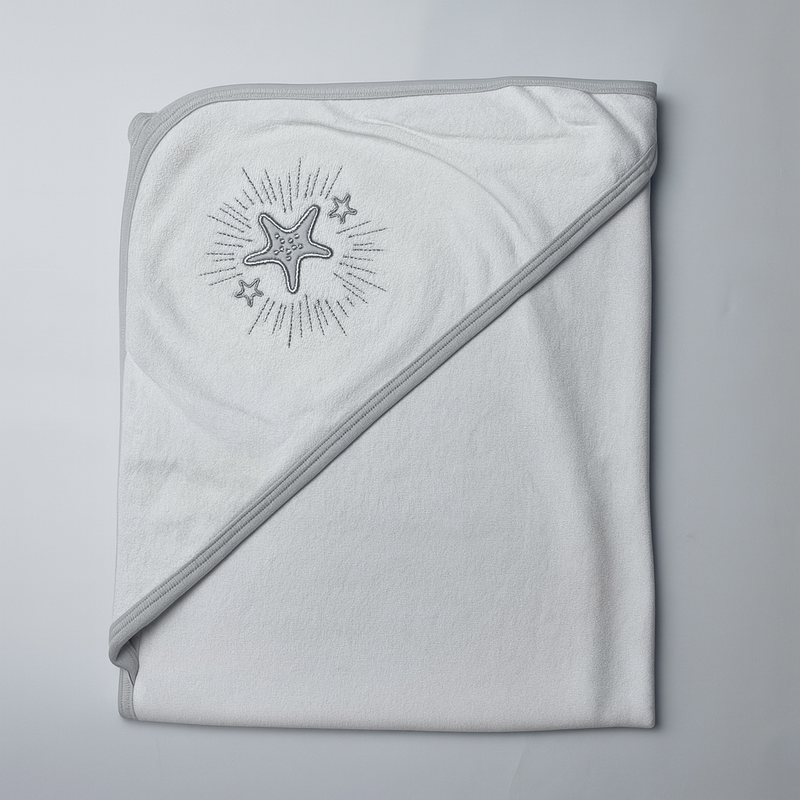 Hooded Bath Towel for Baby | New Born Baby Towel | White - Grey | Star | Imported