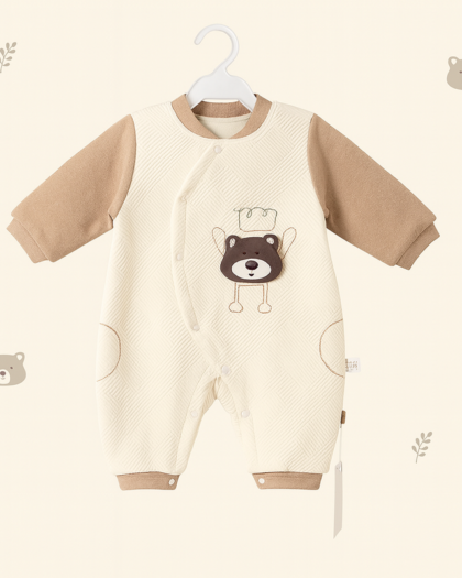 Baby Romper for Winter | Light Brown Cream | Quilted Romper | Imported