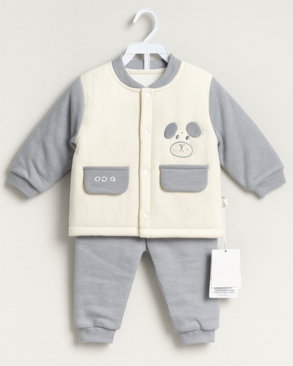 Baby Suit for Winter | Grey Cream | Quilted | Imported