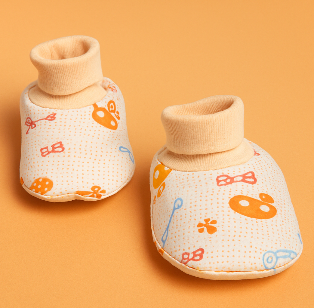 Infant Baby Booties Pack of 3 Stripes, Green Rabbit and Orange Car | Imported - Image 2