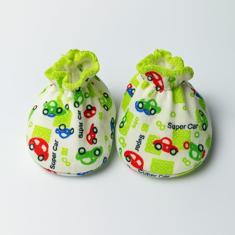 Set of 3 Booties for Baby Boys| Baby Girls | Blue Green Orange Car Design - Image 3