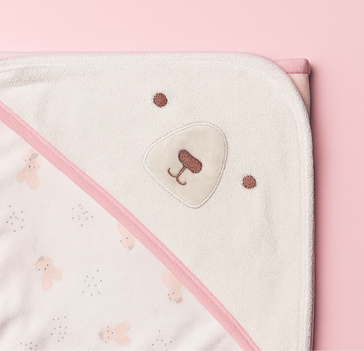 Hooded Bath Towel for Baby | New Born Baby Towel | White - Pink | Imported - Image 2