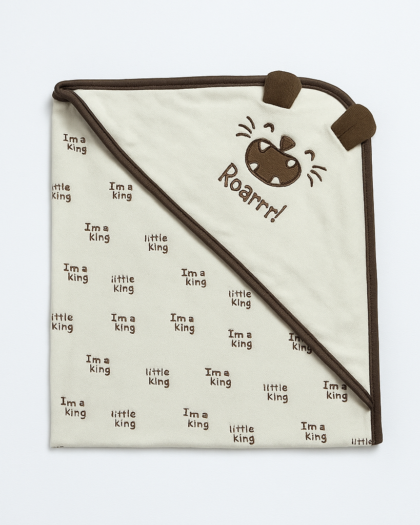 Infant Wrapping Sheet Hooded Brown White Roarrr