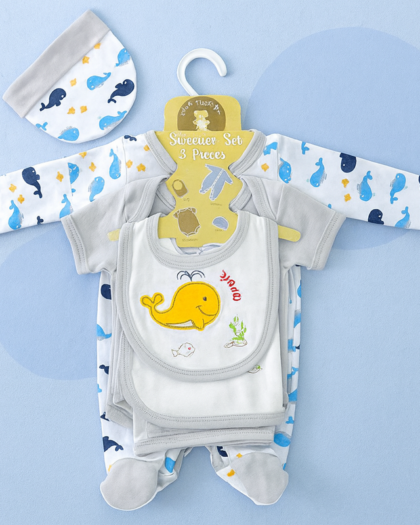 Baby Starter Set – 5 Piece Gray White Baby | Gift Set for Baby