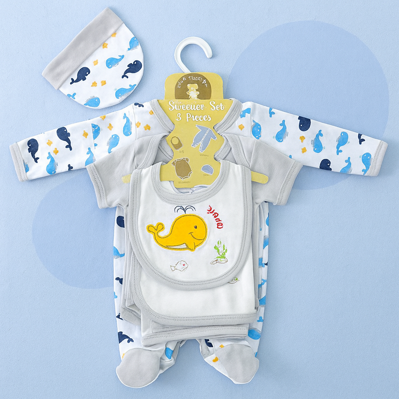 Baby Starter Set – 5 Piece Gray White Baby | Gift Set for Baby