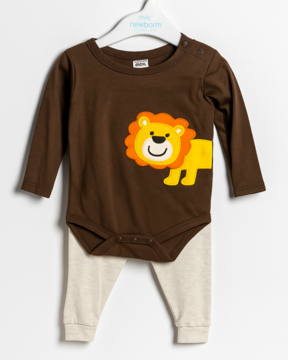 Brown Body Suit for Baby Girl Boy | Yellow Lion