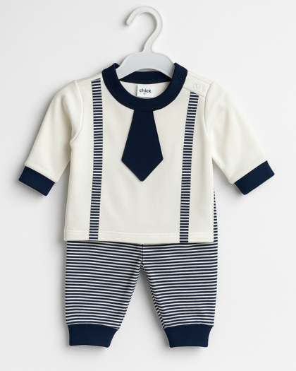 Baby Boy / Girl Pajama Shirt Tie Style | White Dark Blue