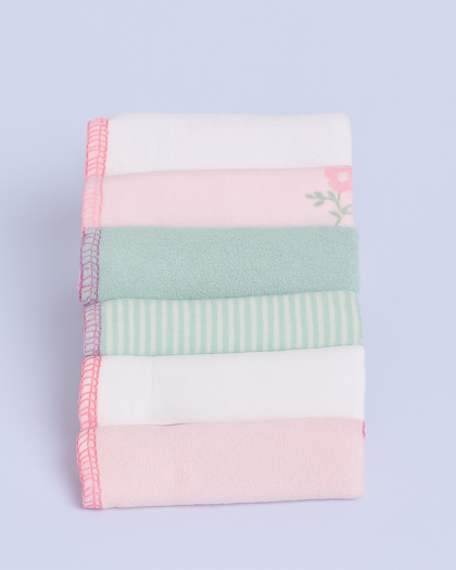 Wash Cloth Set of 6 for Infant Baby | Green Pink White