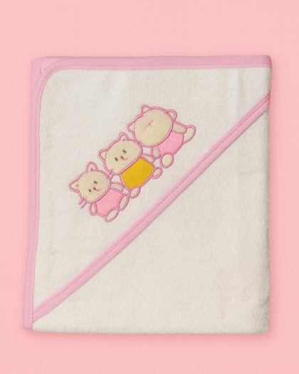 Baby Towel with Hood - Pink Border | Imported