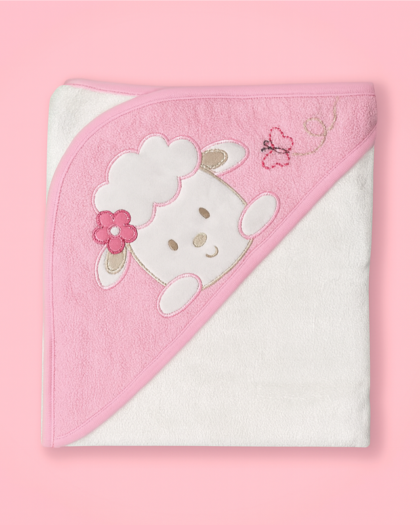 Baby Thick Towel with Hood - Pink White  | Imported