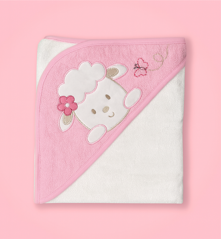 Baby Thick Towel with Hood - Pink White | Imported