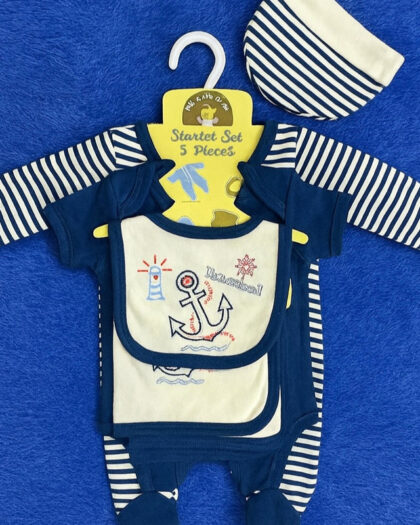 Starter Set for Baby– 5 Piece Blue White Baby | Gift Set for Baby