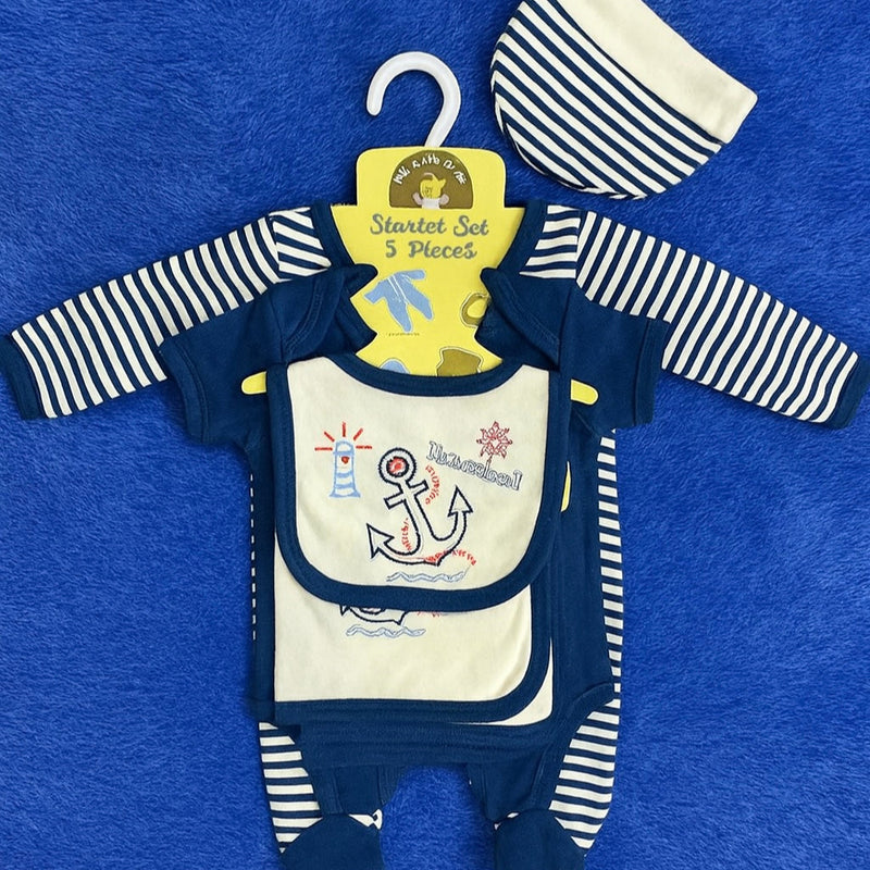 Starter Set for Baby– 5 Piece Blue White Baby | Gift Set for Baby