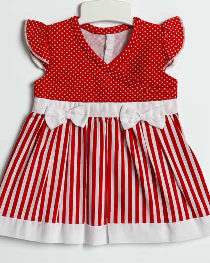 Red Striped & Polka Dot Frock for Baby Girls | Imported Baby Dresses in Pakistan