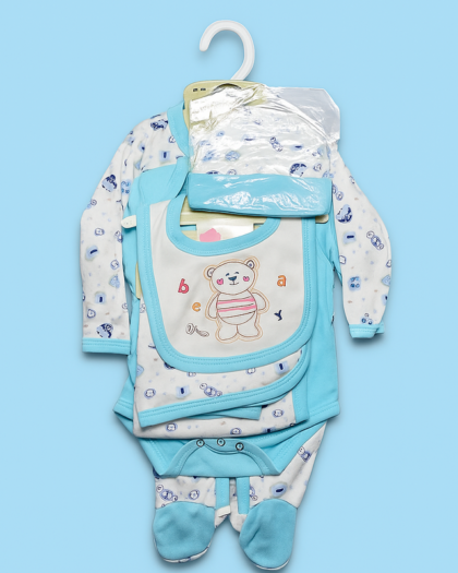 Gift Set for Baby Girl and Boys | Baby Starter Set – 5 Piece Blue White |