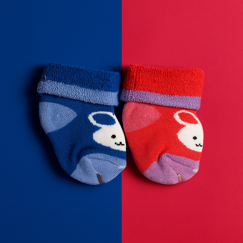 Set of 2 Baby Socks | Standard Size 0-1 Year | Blue | Red | Imported