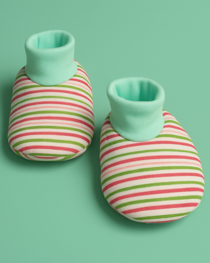 Infant Baby Booties Pack of 3 Stripes, Green Rabbit and Orange Car | Imported