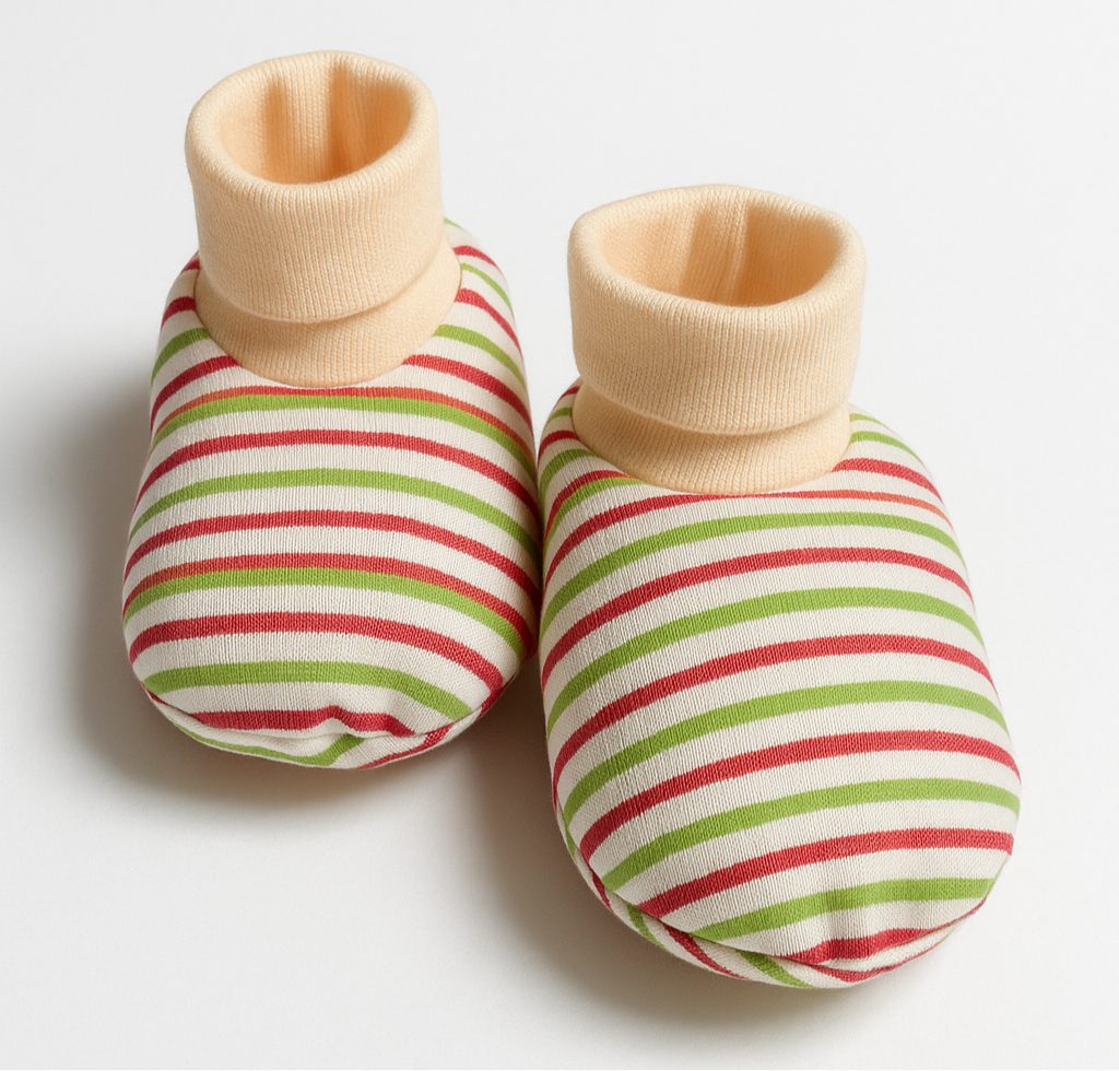 Infant Baby Booties Pack of 3 Blue Check and Orange Stripes and Green Rabbit| Imported - Image 2