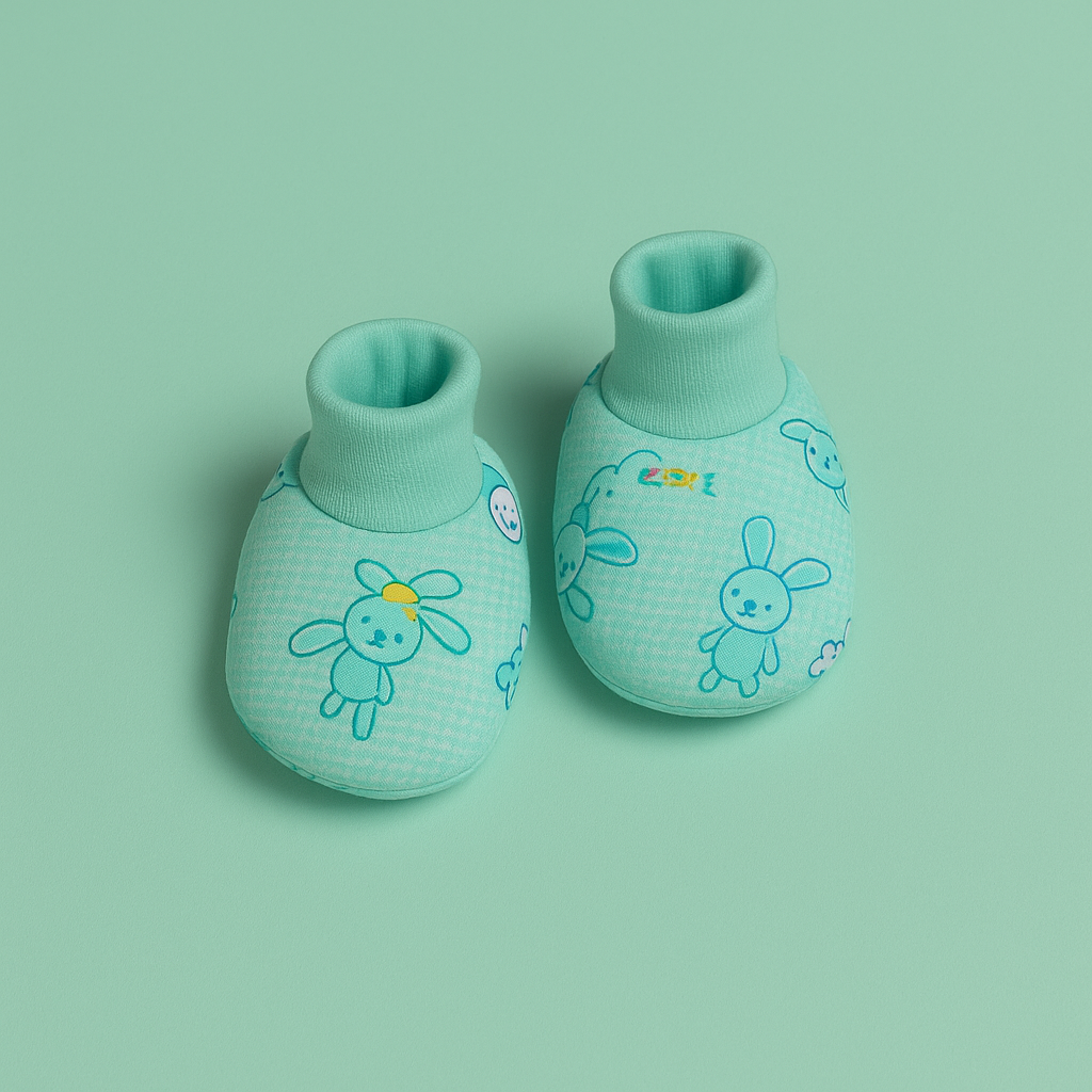 Infant Baby Booties Pack of 3 Stripes, Green Rabbit and Orange Car | Imported - Image 3
