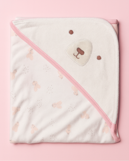 Hooded Bath Towel for Baby | New Born Baby Towel | White - Pink | Imported