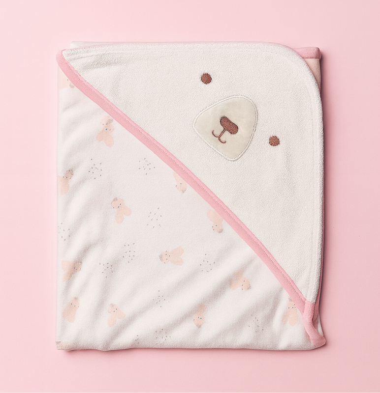 Hooded Bath Towel for Baby | New Born Baby Towel | White - Pink | Imported