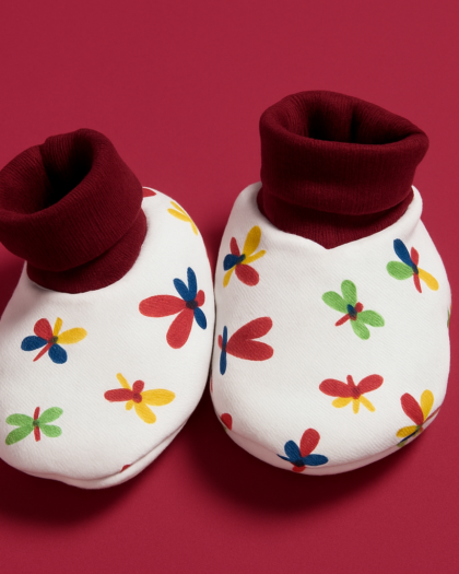 Infant Baby Booties Pack of 3 Stripes, Butterfly and Orange zcar | Imported