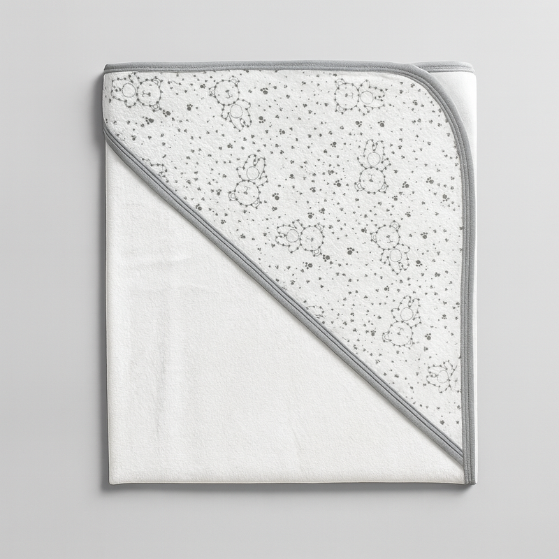 Hooded Bath Towel for Baby | New Born Baby Towel |Grey White | Imported