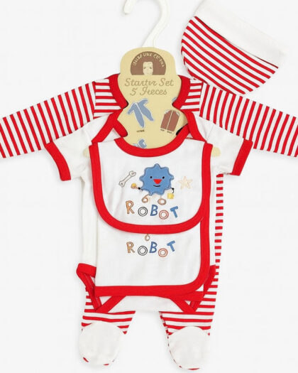 Starter Set for Baby– 5 Piece Red White | Baby Girl and Boy| Gift Set for Baby
