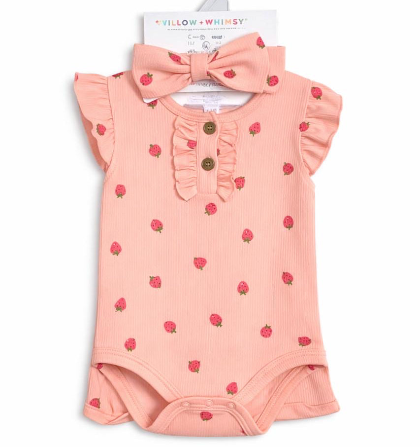 3 piece Peach Color Baby Suit | Romper | Shorts | Head Band - Image 2