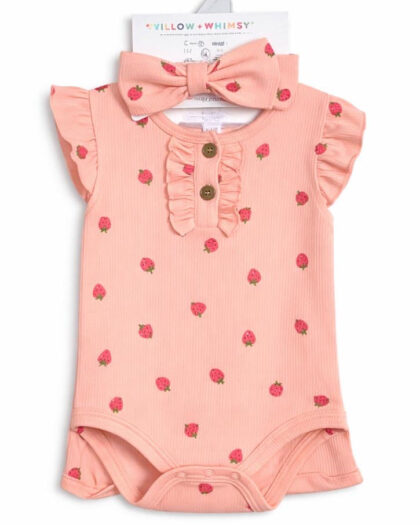 3 piece Peach Color Baby Suit | Romper | Shorts | Head Band