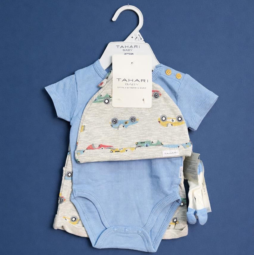 Baby 4 piece imported Suit for Baby Girl Boy | Blue Grey | New Born to 9 Months - Image 3