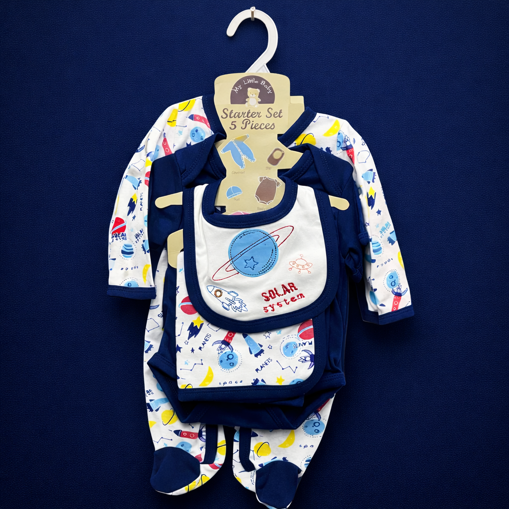 Baby Starter Set – 5 Piece Blue Solar System Design| Imported Baby Clothes in Pakistan - Image 2