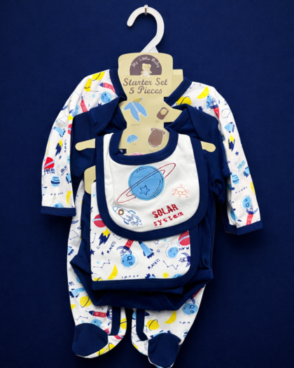 Baby Starter Set – 5 Piece Blue Solar System Design| Imported Baby Clothes in Pakistan