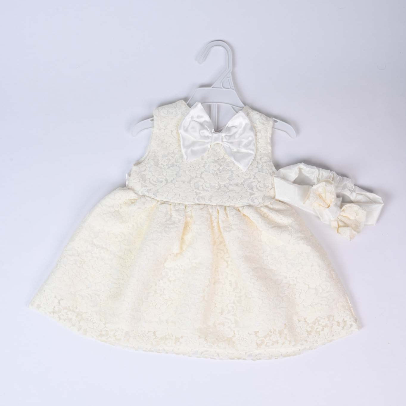 Infant Girls Fancy White Bow Frock - Image 2