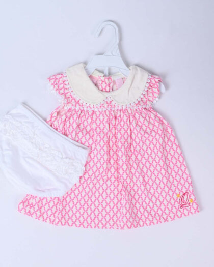 Pink Cotton Printed Frock set 2 Piece Set For Baby Girls